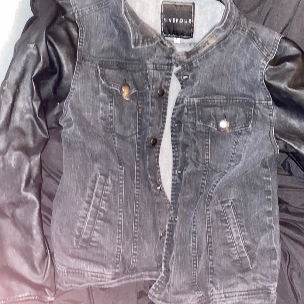 Faux leather jean jacket